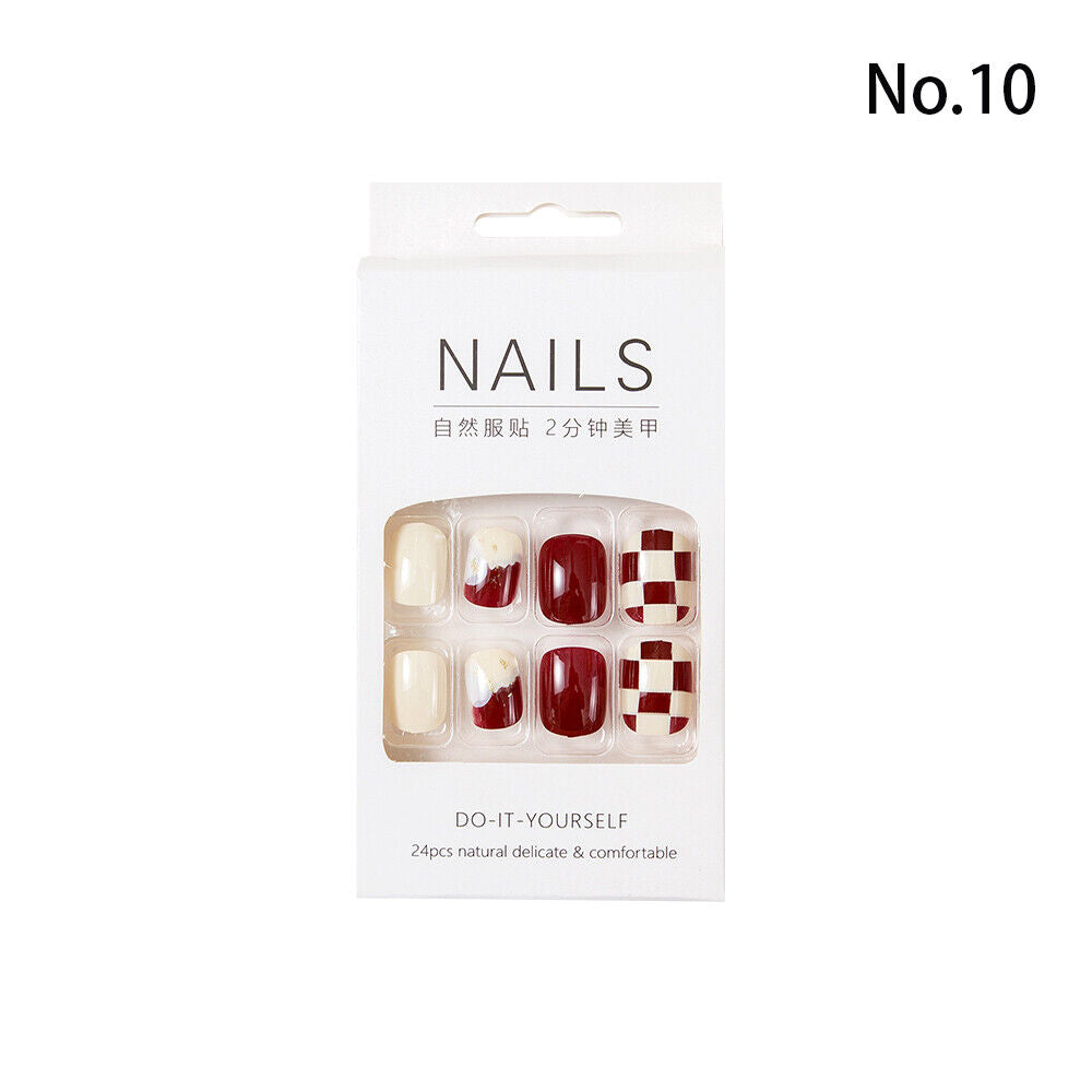 High Quality Non Toxic 24Pcs Nail Tips Cute Cartoon Short Square 34 Colors 