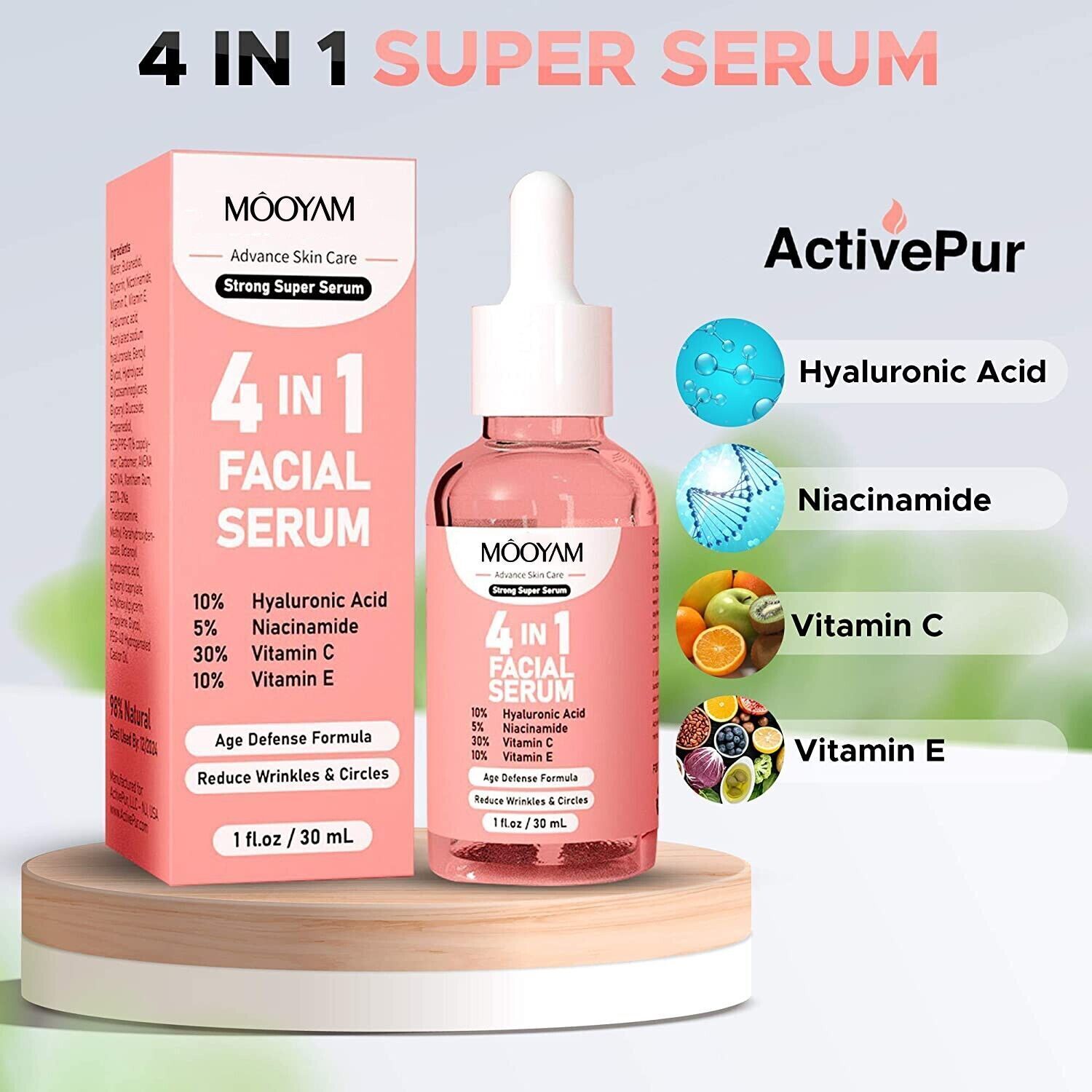 4 in 1 Face Serum 30% Vitamin C with HA Niacinamide Anti-aging Hydrating Whiten