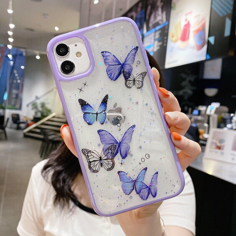 iPhone 13 Pro Max MINI 11 XS XR 8 7 SE2020 Butterfly Glitter 3D Shockproof Case 