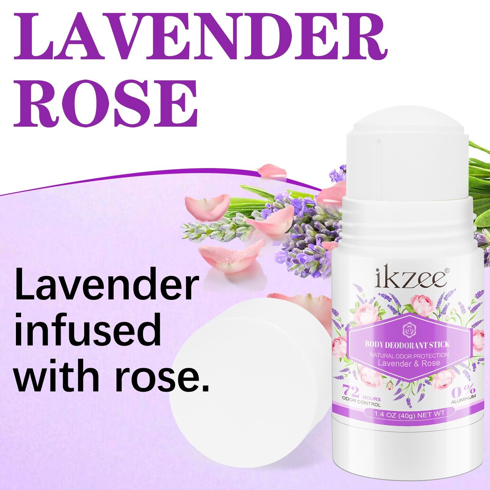 Ikzee Lavender Rose Organic Natural Body Deodorant Stick, 40g, 72 Hours