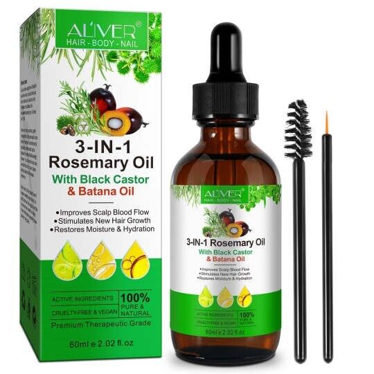 ALIVER stimulates scalp 3in1 rosemary black castor batana oil herbal hair oil