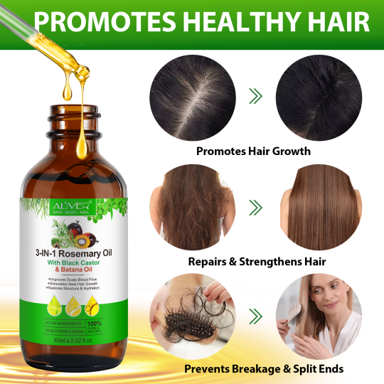 ALIVER stimulates scalp 3in1 rosemary black castor batana oil herbal hair oil