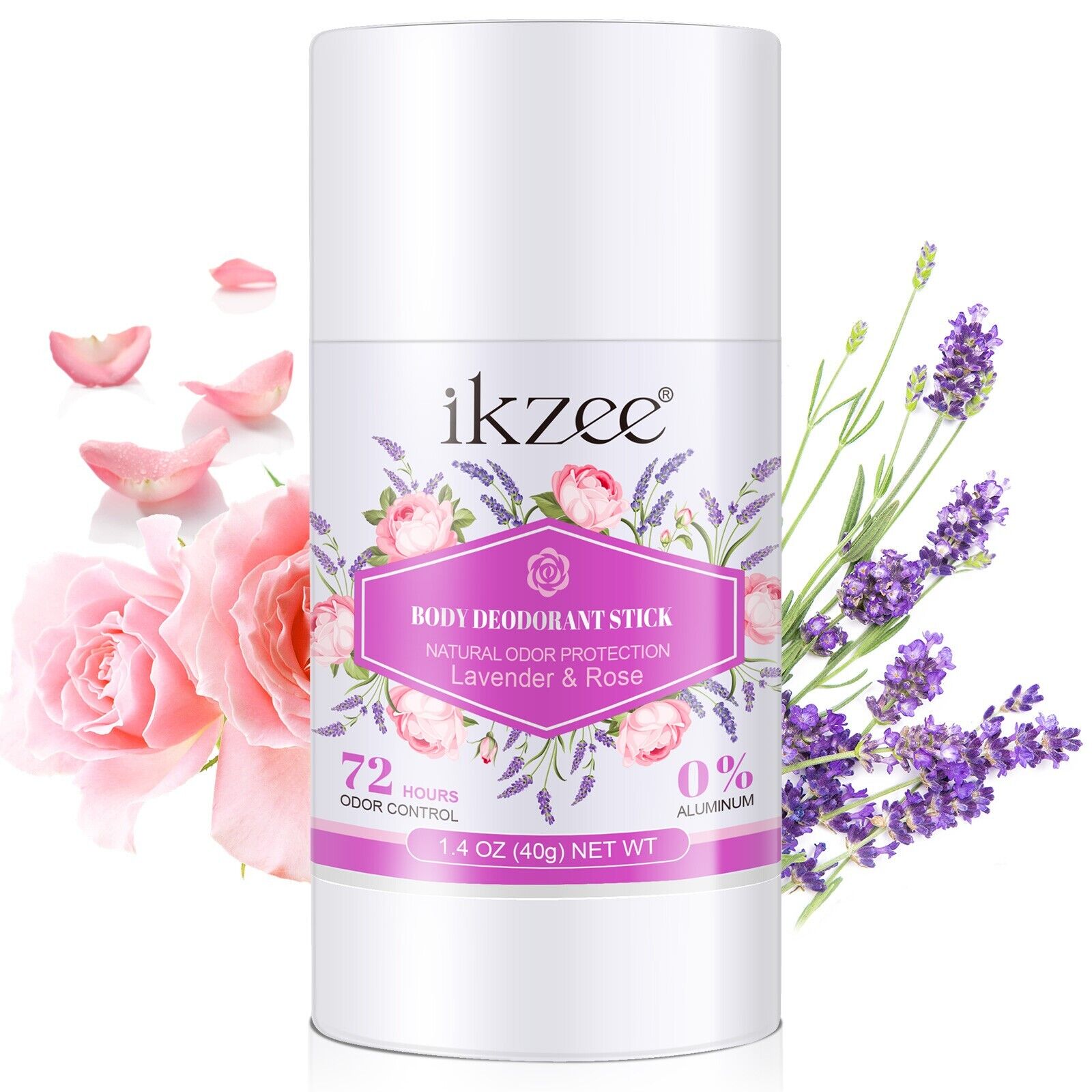 Ikzee Lavender Rose Organic Natural Body Deodorant Stick, 40g, 72 Hours