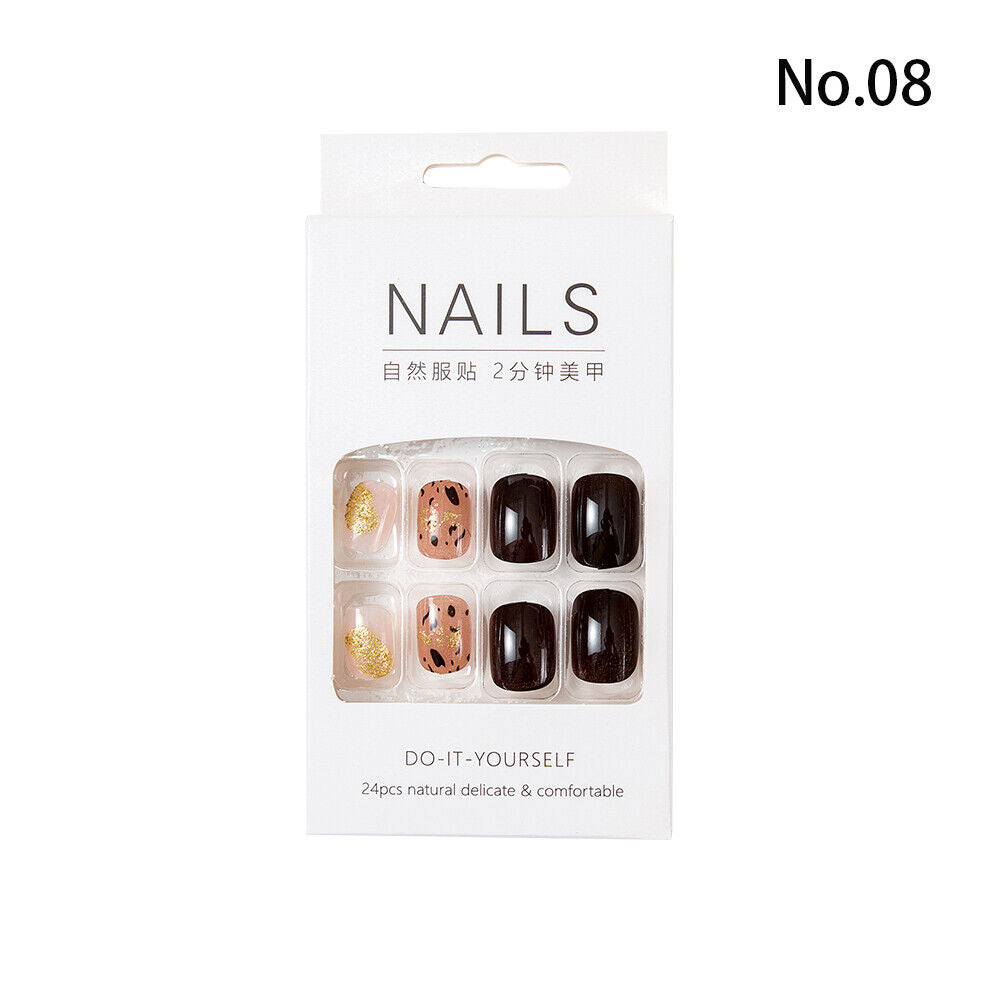 High Quality Non Toxic 24Pcs Nail Tips Cute Cartoon Short Square 34 Colors 