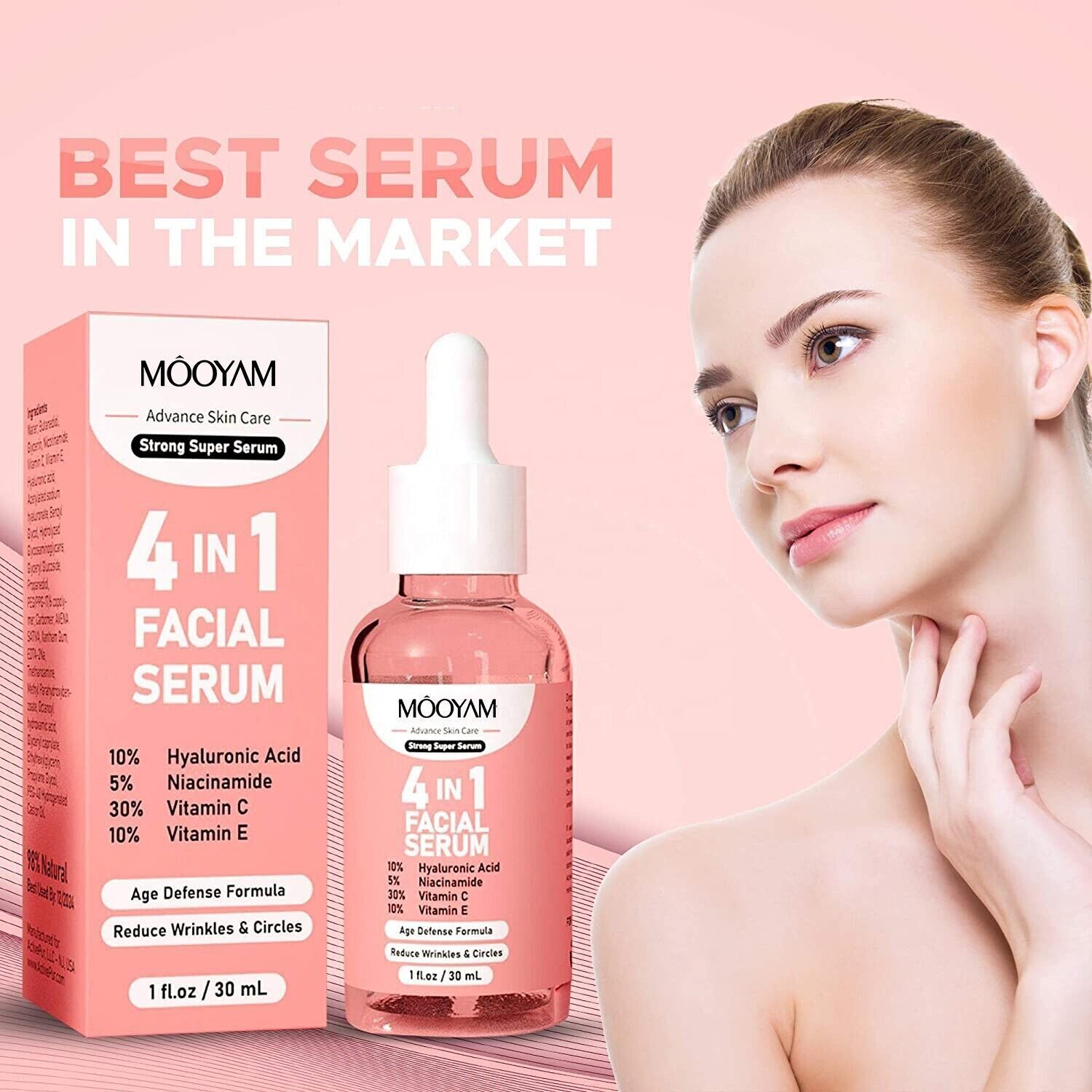 4 in 1 Face Serum 30% Vitamin C with HA Niacinamide Anti-aging Hydrating Whiten