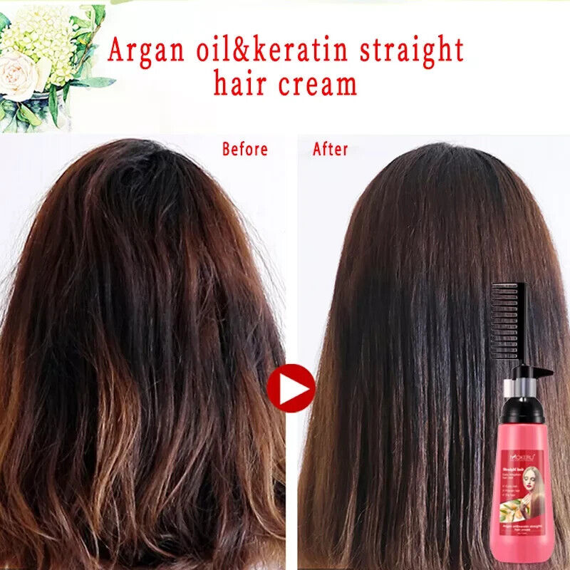 Hair Straightener Cream Herbal Keratin Straight Treatment Comb Professional Hair