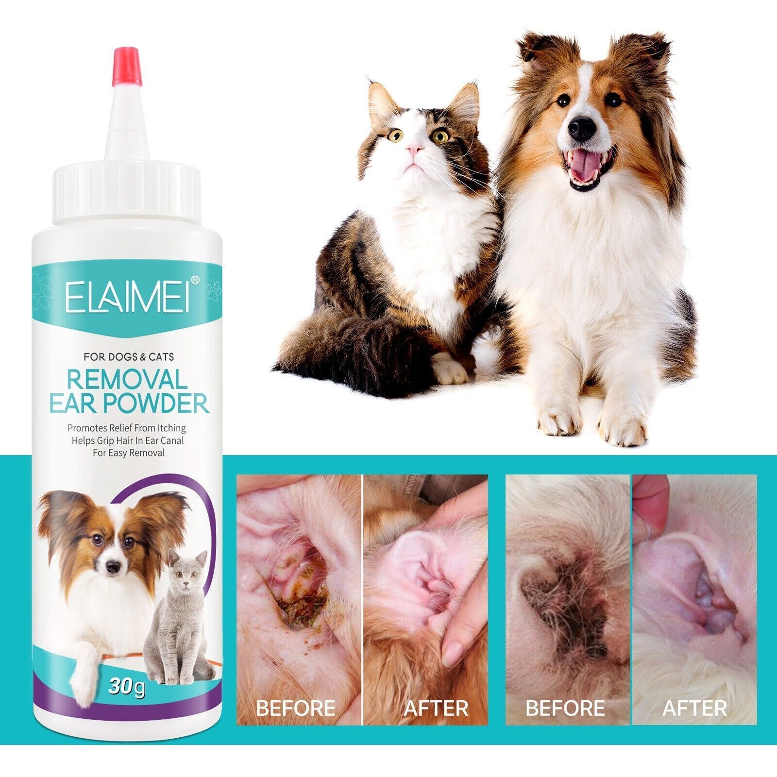 Pet Ear Powder For Dogs and Cats Pet Ear Health Care Easy Hair to Remove