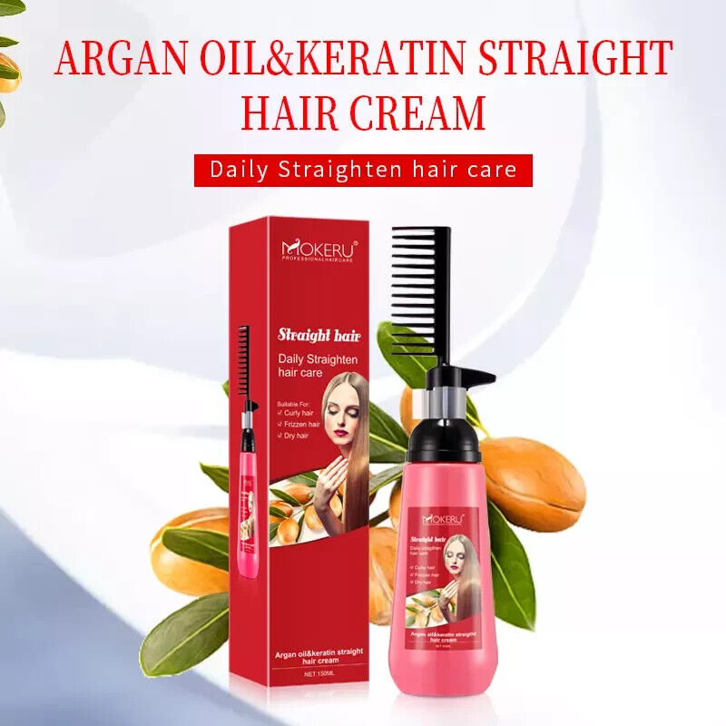 Hair Straightener Cream Herbal Keratin Straight Treatment Comb Professional Hair