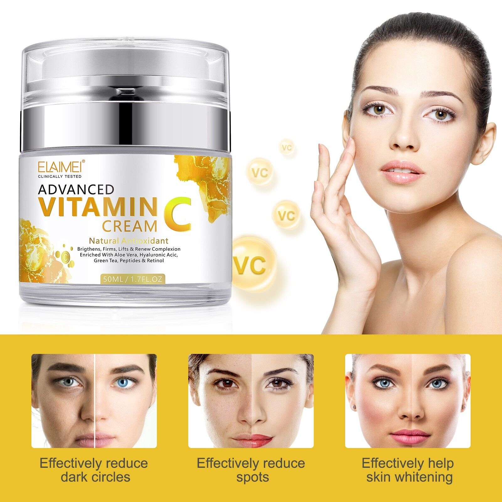 ELAIMEI Vitamin C Face Cream Natural Antioxidant Anti-Wrinkle Facial Skin Care