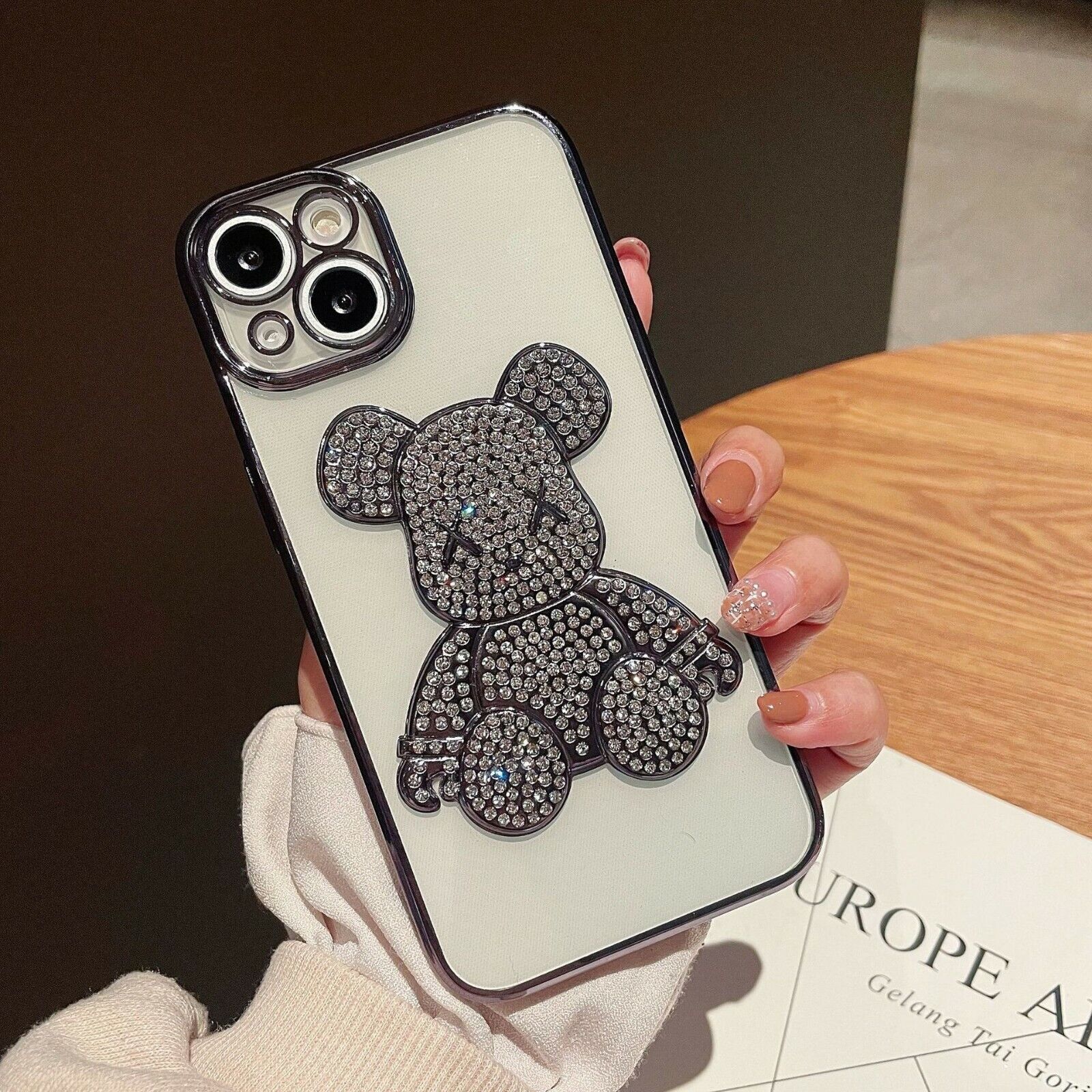 For iPhone 13 Pro Max 12 11 Sparkle Luxury Cool Bear Shockproof TPU Case Cover