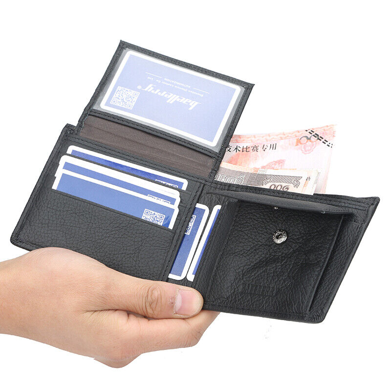 Mens GENUINE Leather Wallet Slim RFID Blocking Trifold pocket Card Holder Purse