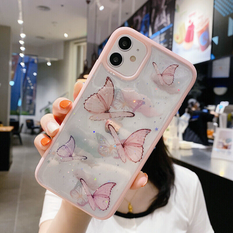 iPhone 13 Pro Max MINI 11 XS XR 8 7 SE2020 Butterfly Glitter 3D Shockproof Case 