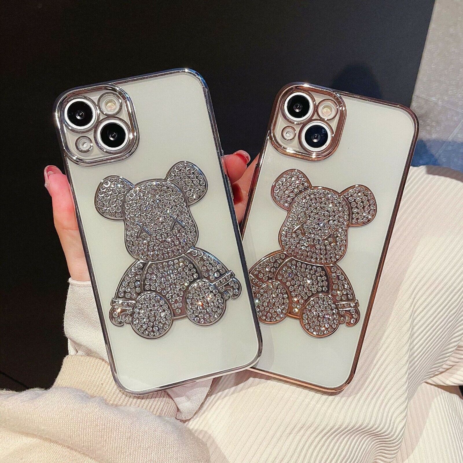 For iPhone 13 Pro Max 12 11 Sparkle Luxury Cool Bear Shockproof TPU Case Cover