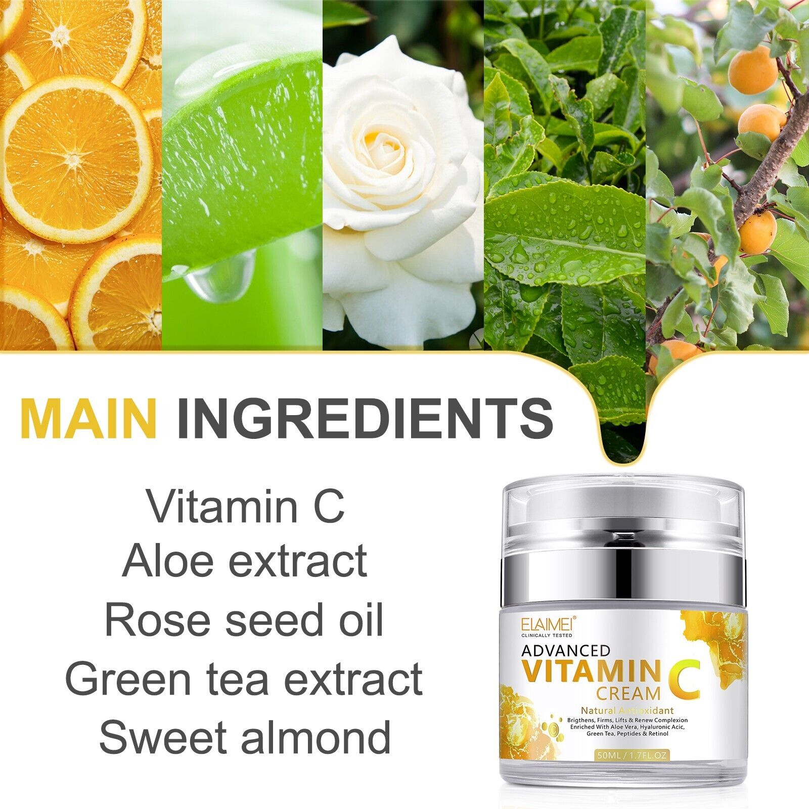 ELAIMEI Vitamin C Face Cream Natural Antioxidant Anti-Wrinkle Facial Skin Care