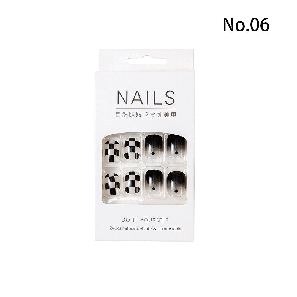 High Quality Non Toxic 24Pcs Nail Tips Cute Cartoon Short Square 34 Colors 