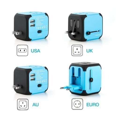 Type-C 2 USB Charger Universal World Travel Adapter US/UK/EU/AU Plug Converter