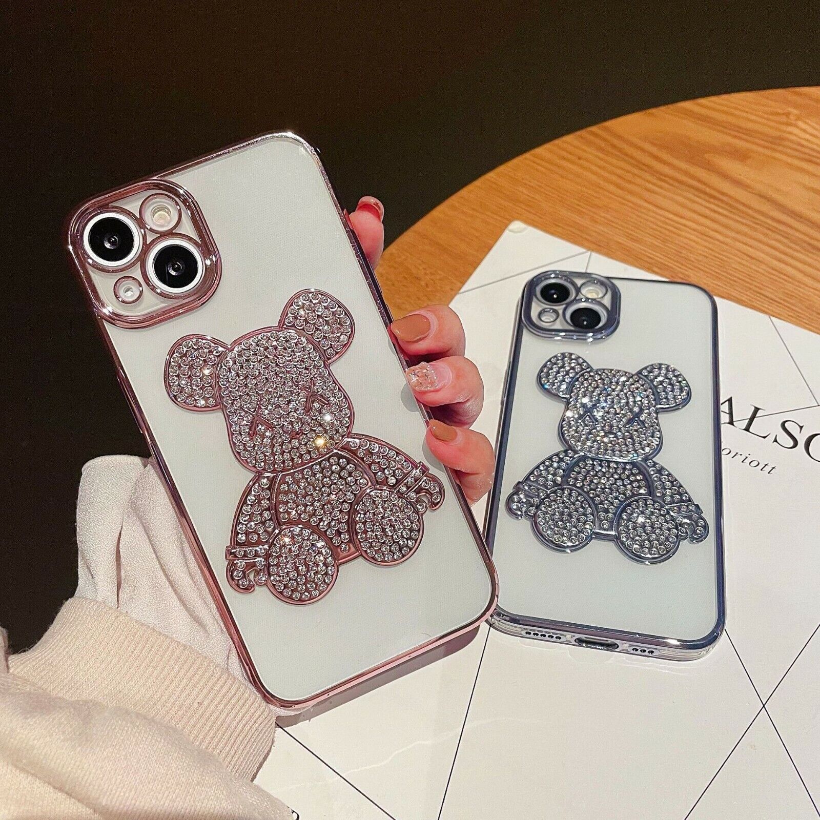 For iPhone 13 Pro Max 12 11 Sparkle Luxury Cool Bear Shockproof TPU Case Cover