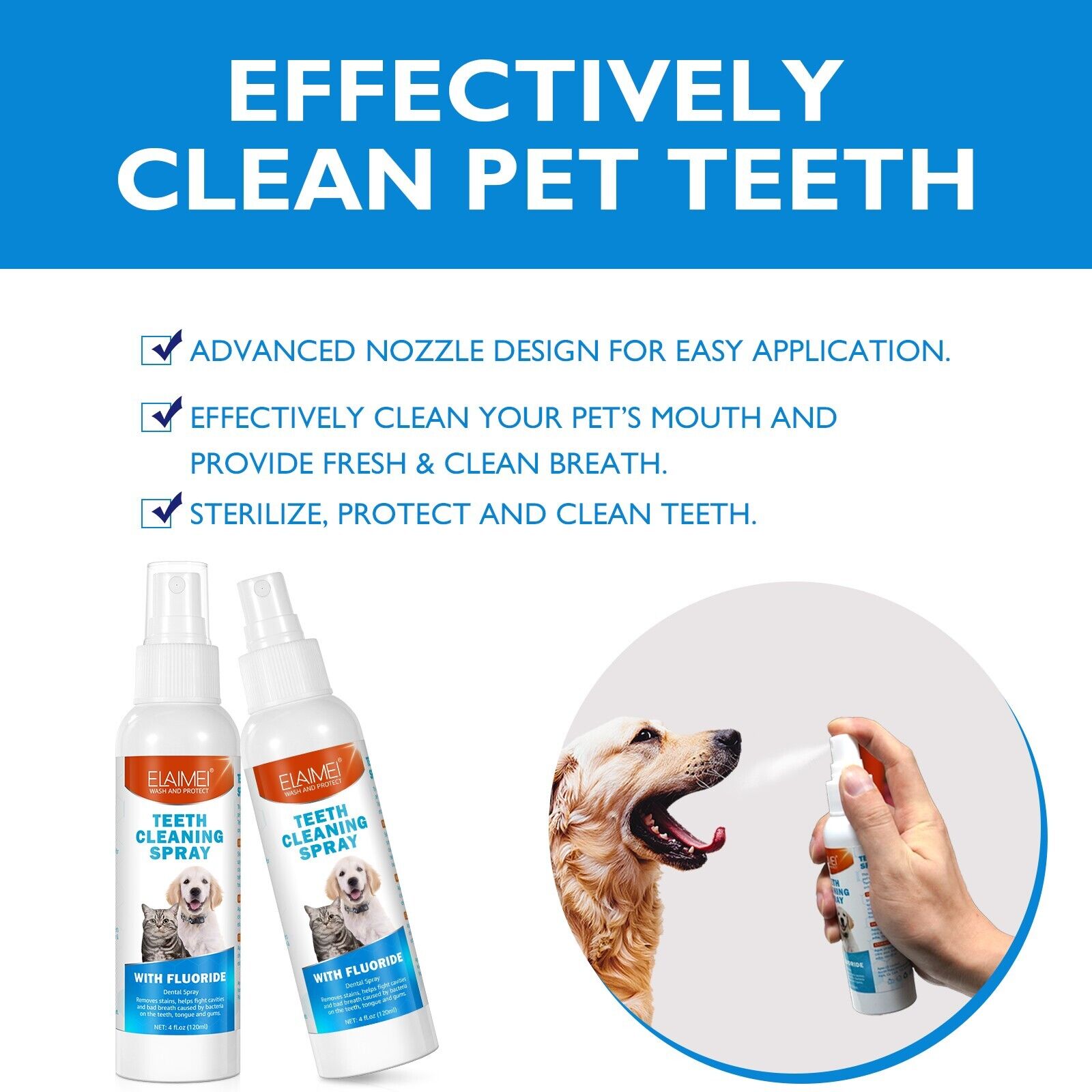 120ml Pet Dog Cat Dental Oral Care Hygiene Spray for Fresh Breath Teeth Cleaning