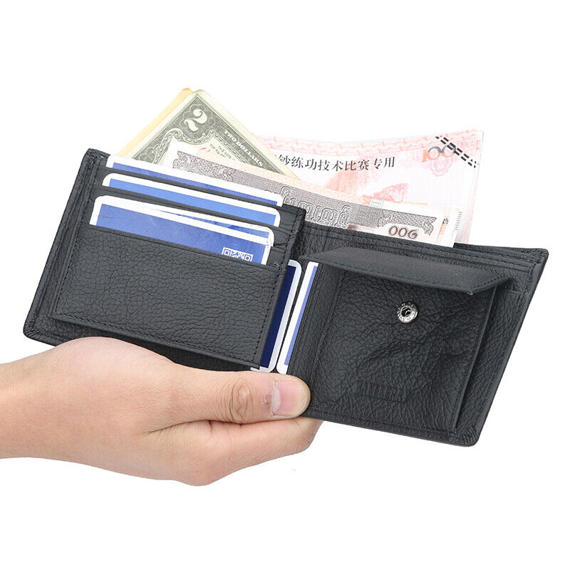 Mens GENUINE Leather Wallet Slim RFID Blocking Trifold pocket Card Holder Purse