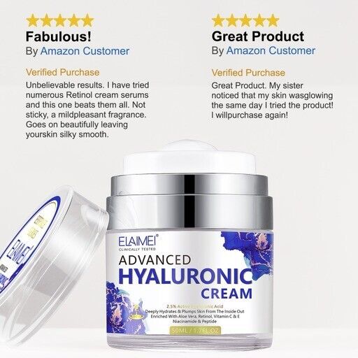 Hyaluronic Acid Retinol Face Skin Cream Moisturizer Anti Aging Wrinkle Restore