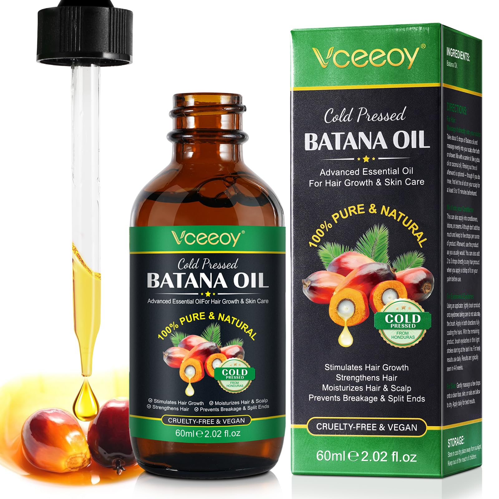 Veeroy Cold Pressed Batana Oil, 60ml, For Hair Growth & Skin Care