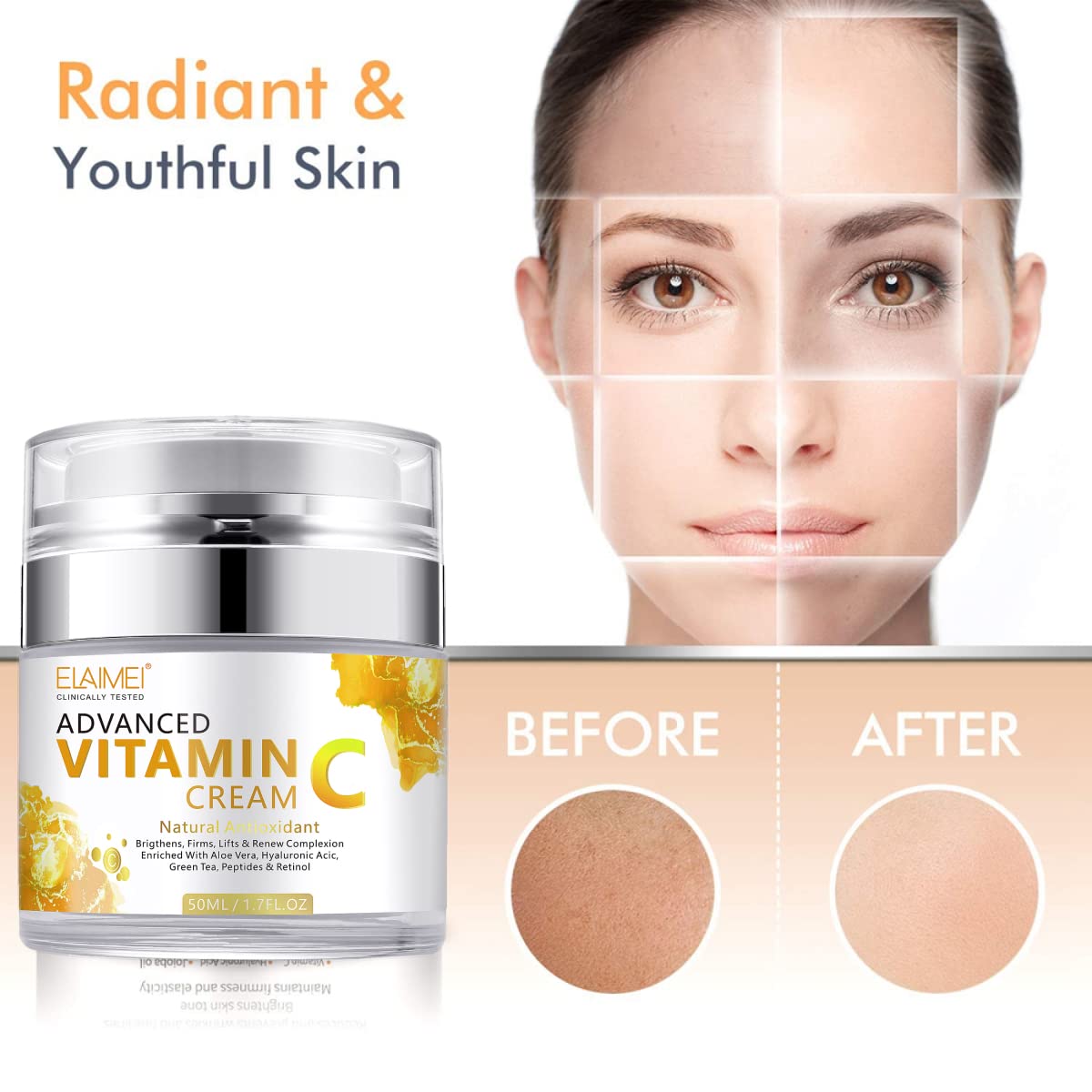 Elaimei Anti Aging Face Vitamin C Cream Facial Hyaluronic Acid