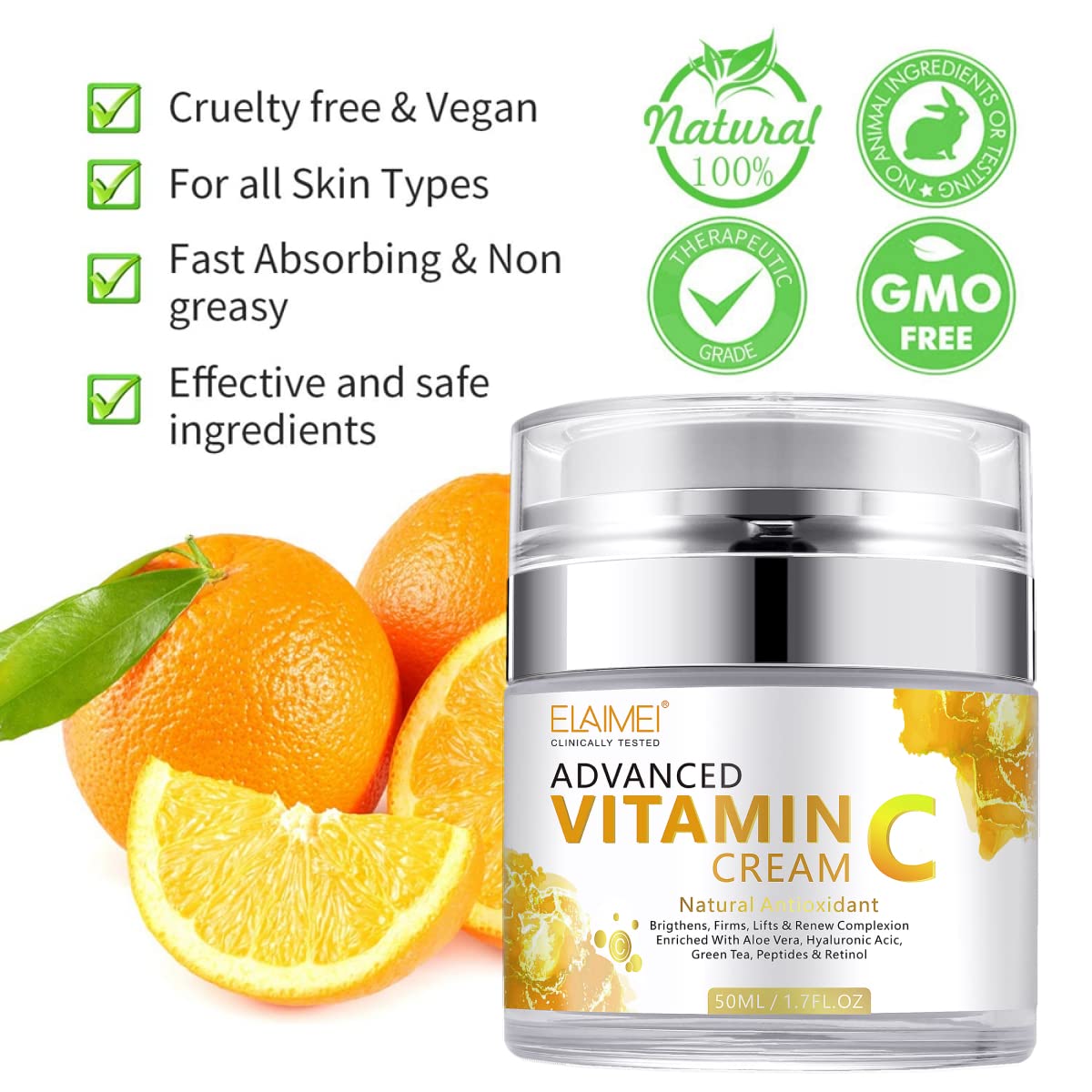 Elaimei Anti Aging Face Vitamin C Cream Facial Hyaluronic Acid