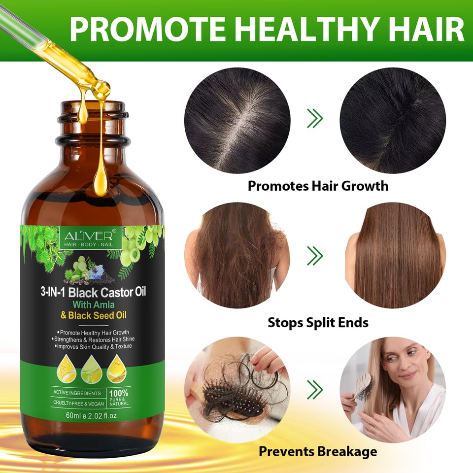 Aliver 60ml 3-in-1 Black Castor Oil Hair Growth Treatment | Anti-Dandruff & Strengthening Formula