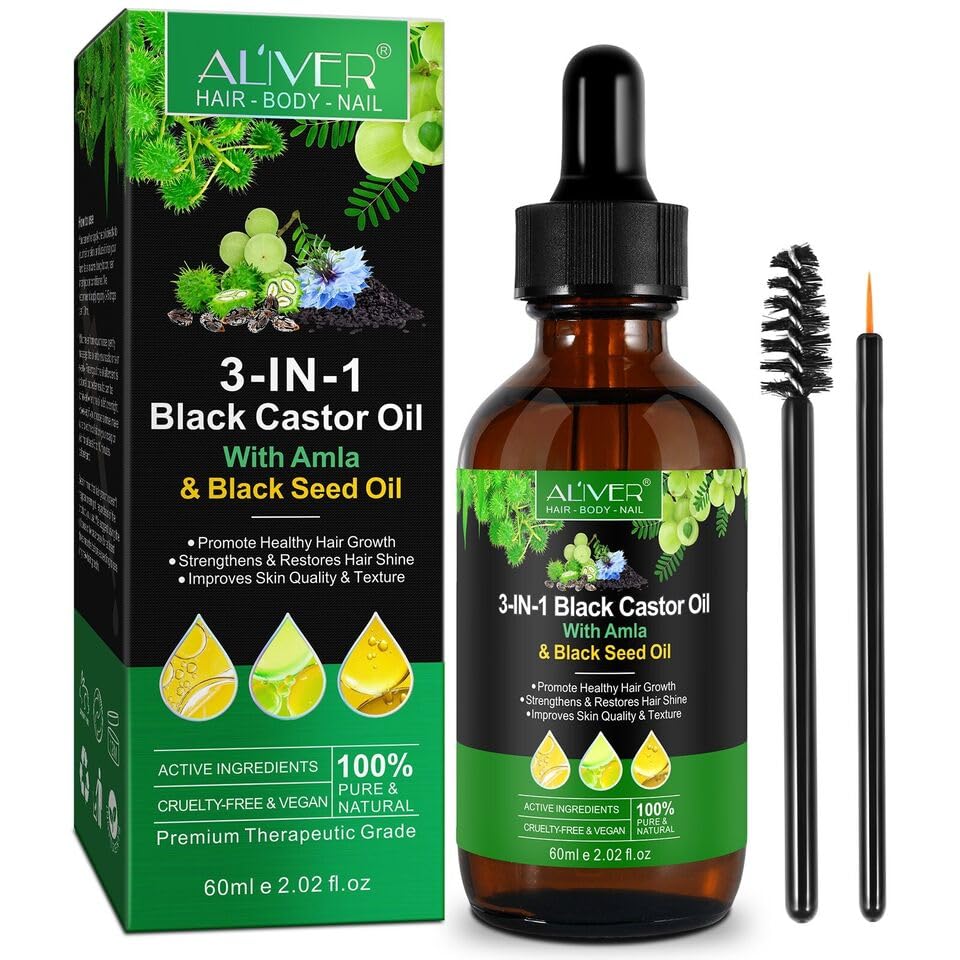 Aliver 60ml 3-in-1 Black Castor Oil Hair Growth Treatment | Anti-Dandruff & Strengthening Formula