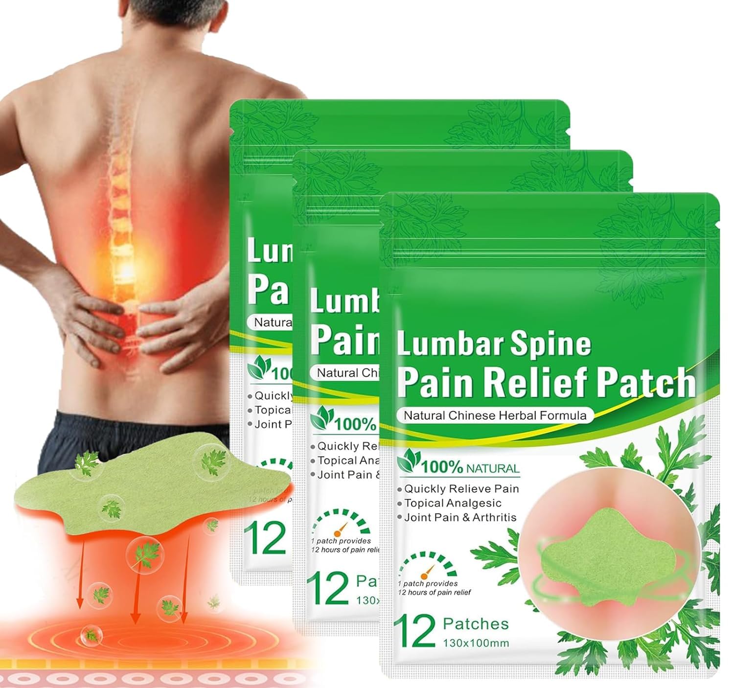 Flexiback Lumbar Spine Pain Relief Patch, Heat Long-Lasting (36pcs/3box)